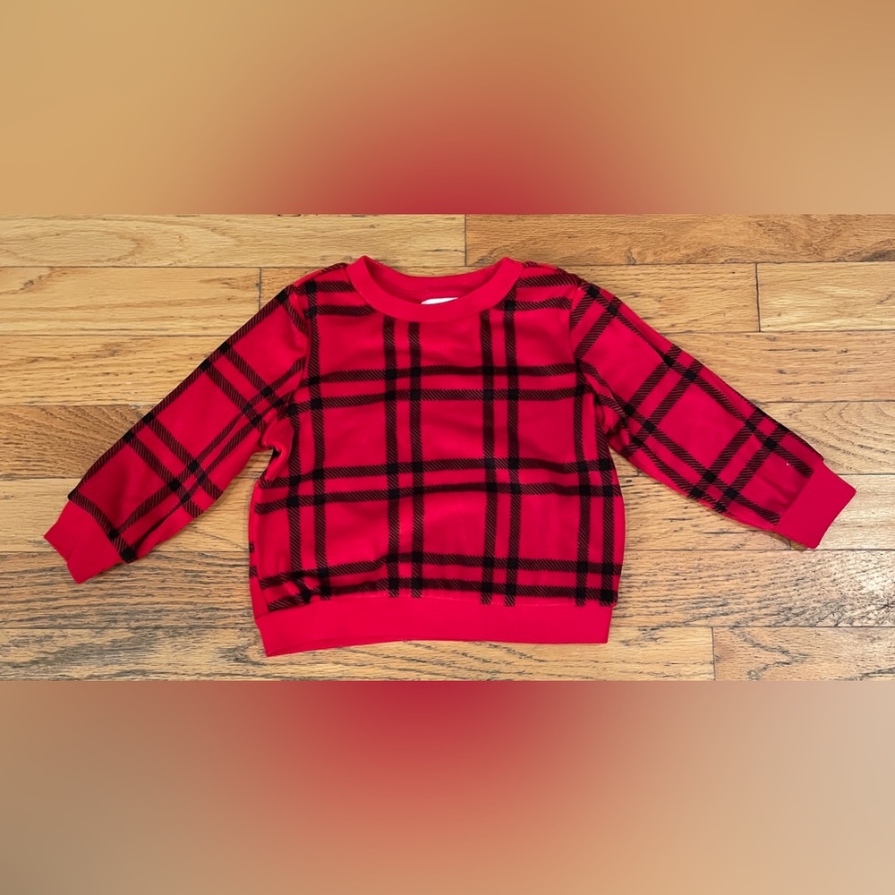 Cat & Jack Holiday Red Plaid Fleece Sweater Size 12 Months